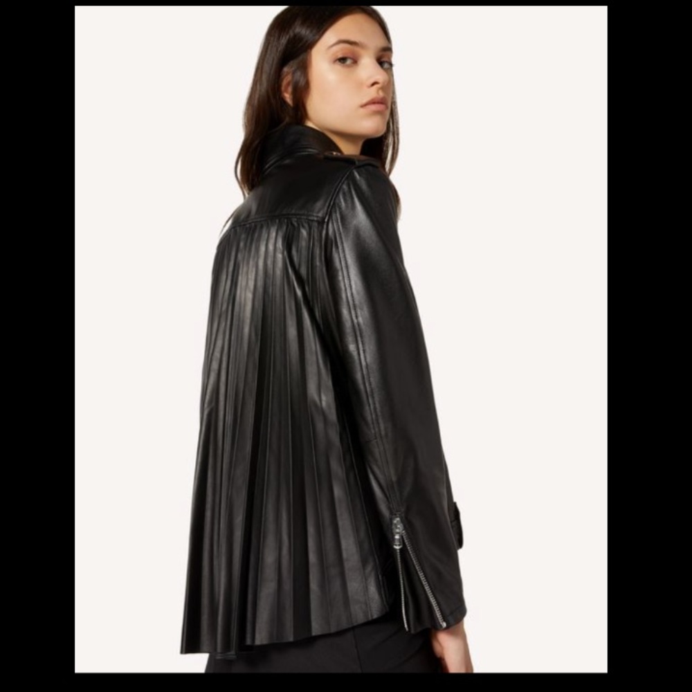 REDValentino - Leather Pleated Black Moto Jacket